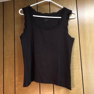 Talbots brown sleeveless top size L lace trim
